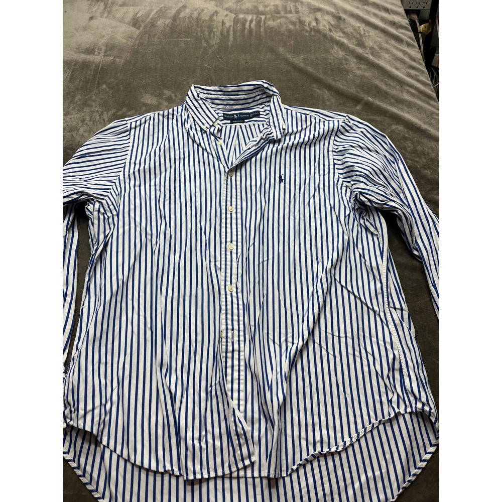 Ralph Lauren Mens‎ Blue White Striped Classic Fit Button Down Shirt XL 17.5